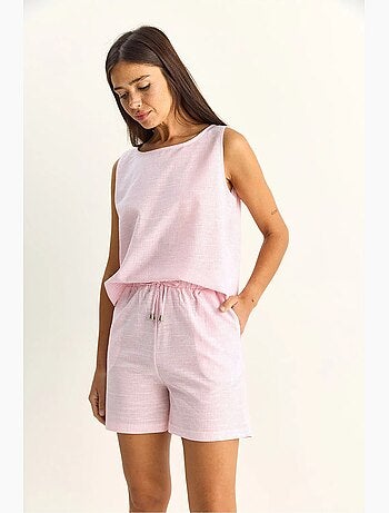 Set blusa e shorts in seersucker a righe lucci