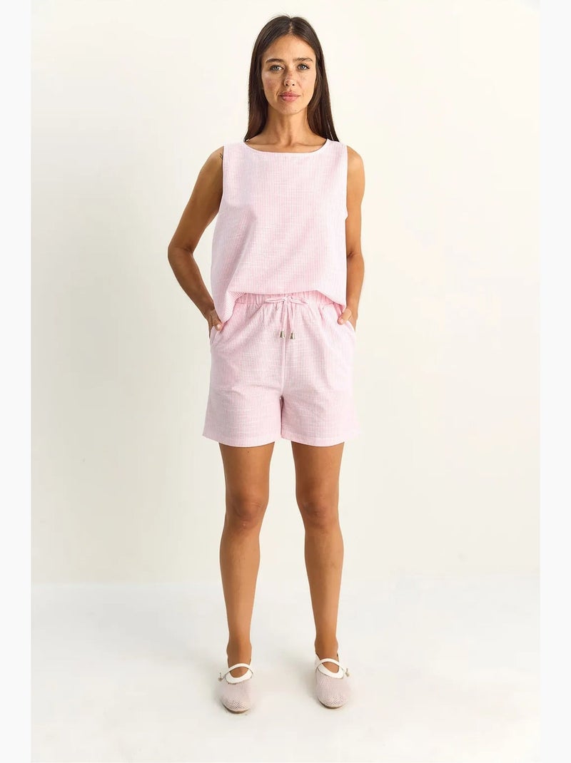 Set blusa e shorts in seersucker a righe lucci Rosa chiaro - Kiabi