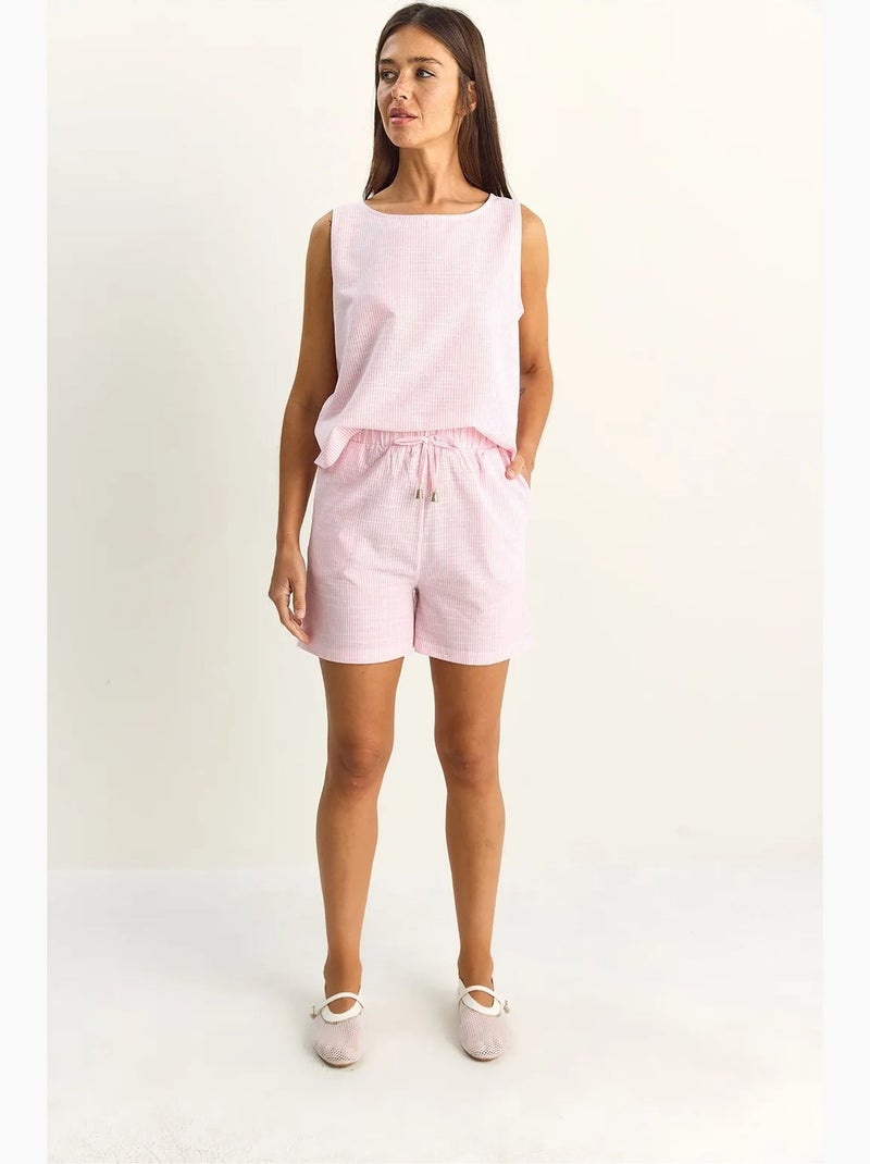Set blusa e shorts in seersucker a righe lucci Rosa chiaro - Kiabi