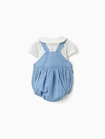 Set body a righe e pagliaccetto in denim