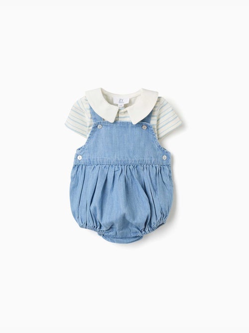 Set body a righe e pagliaccetto in denim - Kiabi Set body a righe e pagliaccetto in denim - Kiabi