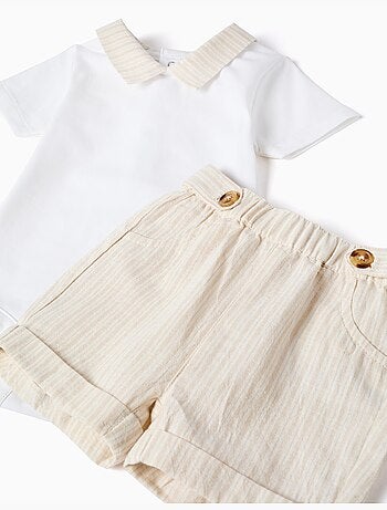 Set body in cotone + pantaloncini a righe