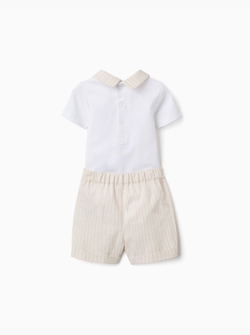 Set body in cotone + pantaloncini a righe Beige chiaro - Kiabi