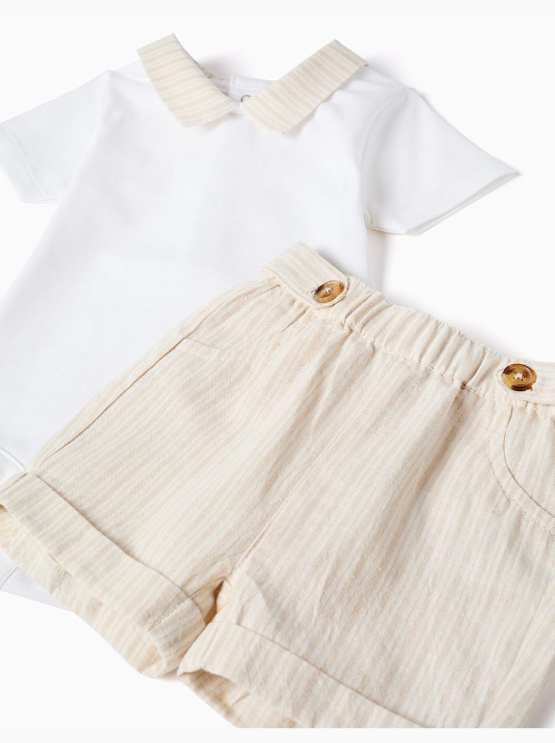 Set body in cotone + pantaloncini a righe Beige chiaro - Kiabi