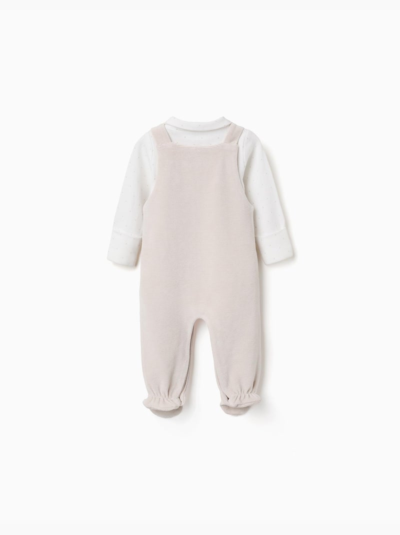 Set body in cotone + salopette in velluto Grigio chiaro - Kiabi