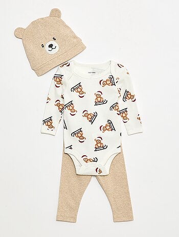 Set body + leggings + cappellino Natale in cotone