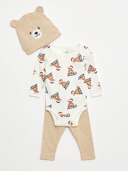 Set body + leggings + berretto Natale in cotone - Kiabi