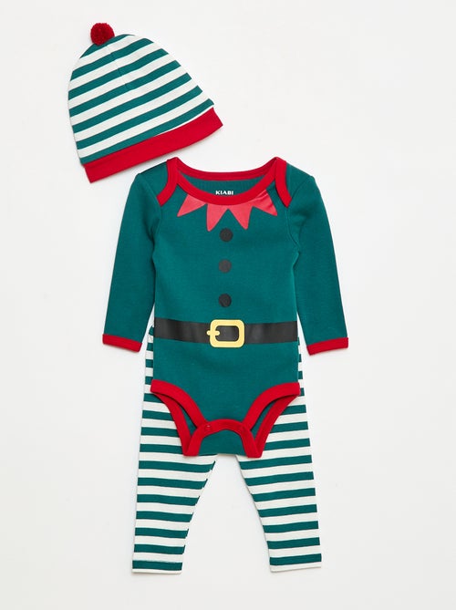 Set body + leggings + berretto Natale in cotone - Kiabi