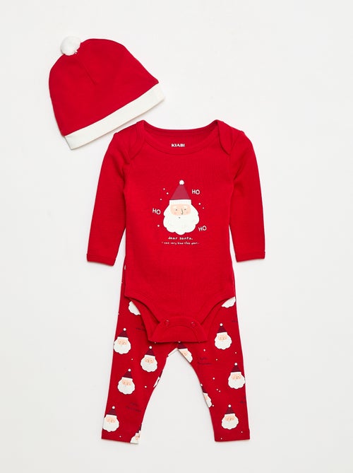 Set body + leggings + cappellino Natale in cotone - Kiabi