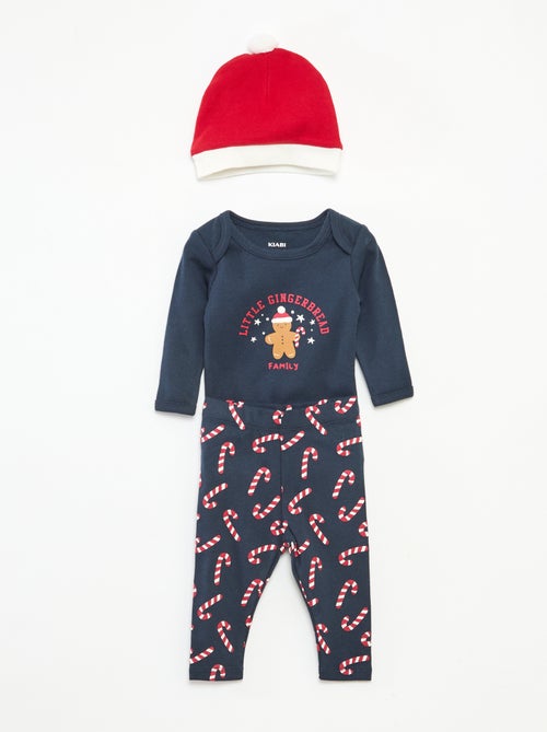 Set body + leggings + cappellino Natale in cotone - Kiabi