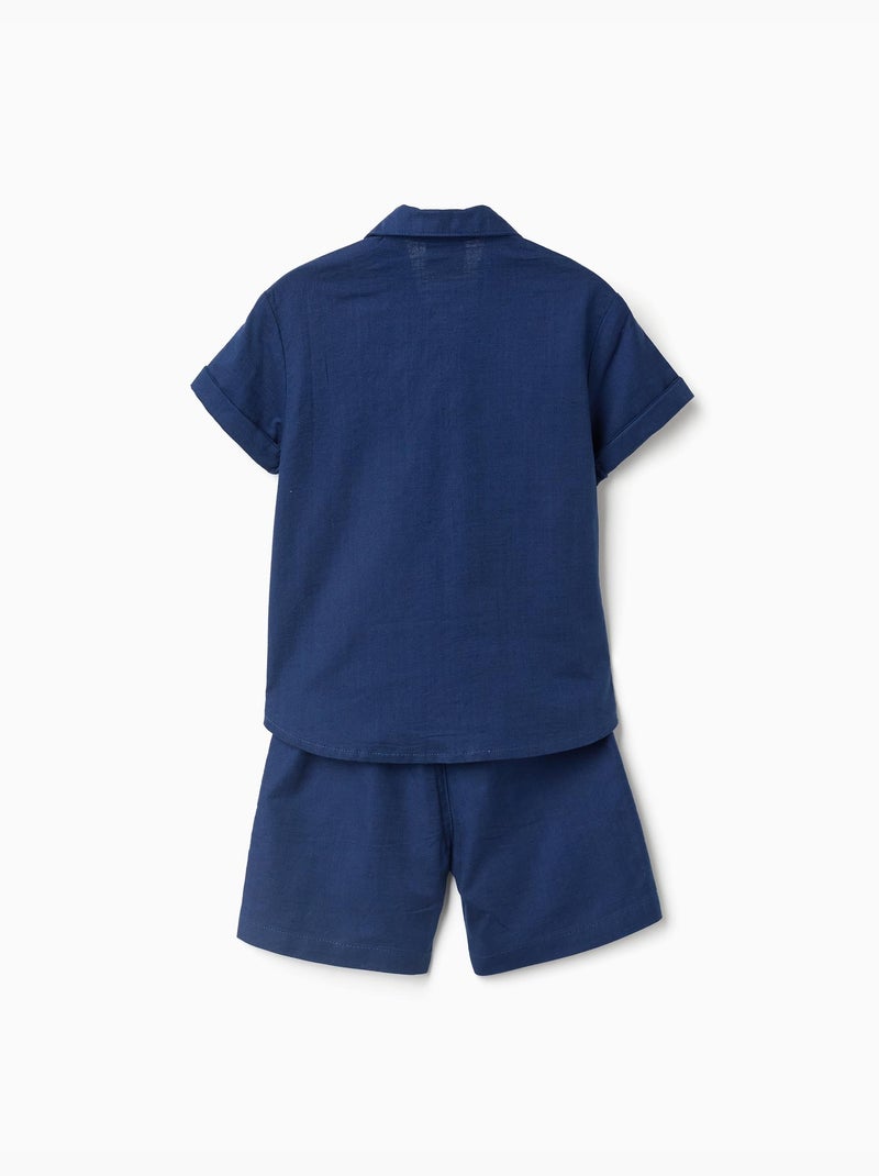 Set camicia a manica corta e pantaloncini in cotone Blu scuro - Kiabi