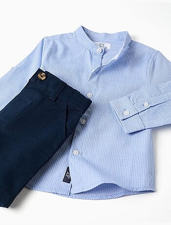 Set camicia a manica lunga in cotone a righe e pantaloncini