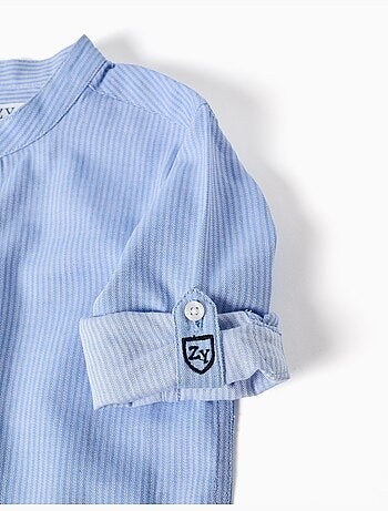 Set camicia a manica lunga in cotone a righe e pantaloncini