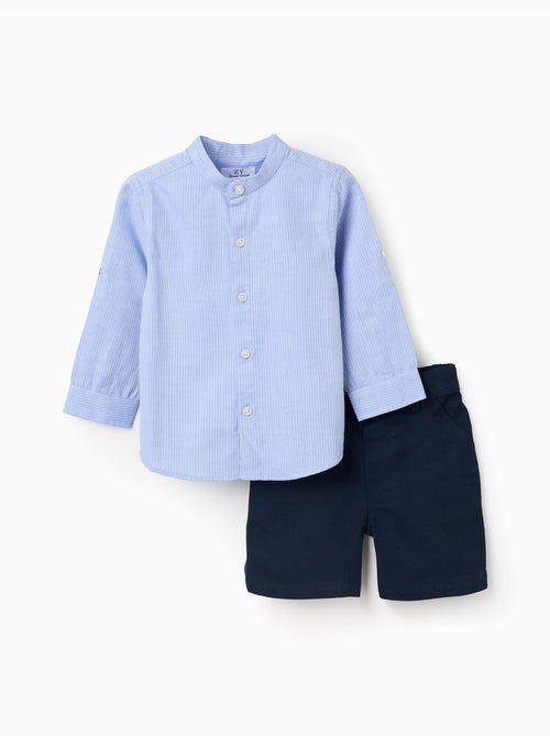 Set camicia a manica lunga in cotone a righe e pantaloncini - Kiabi