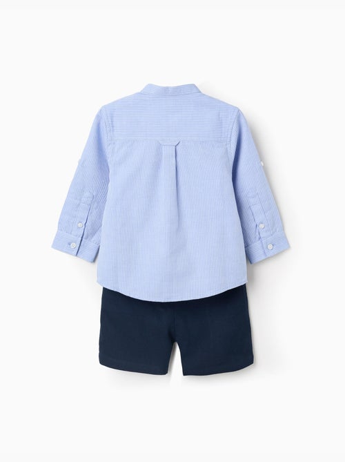 Set camicia a manica lunga in cotone a righe e pantaloncini - Kiabi