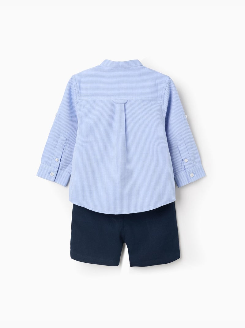 Set camicia a manica lunga in cotone a righe e pantaloncini Blu Blu - Kiabi