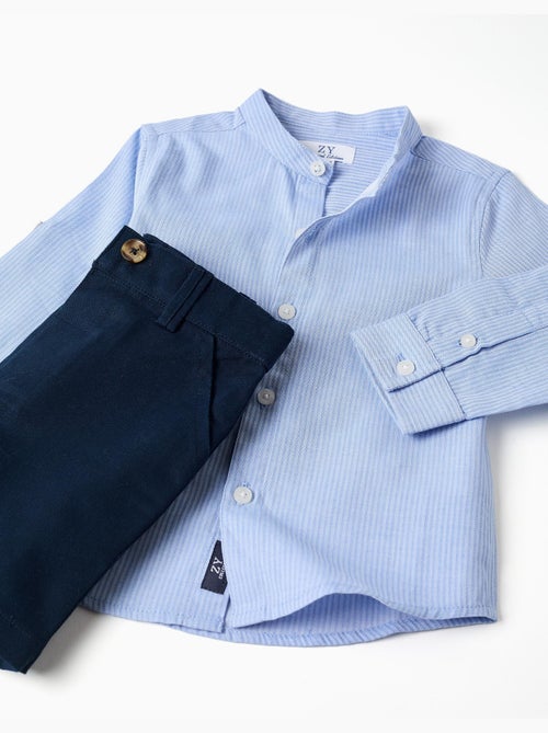Set camicia a manica lunga in cotone a righe e pantaloncini - Kiabi
