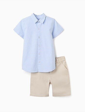 Set camicia a maniche corte in cotone e pantaloncini