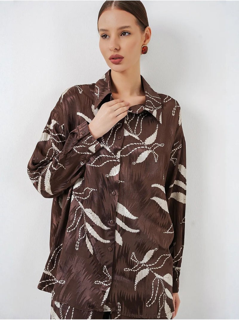 Set camicia floreale in viscosa e pantaloni a gamba ampia bdart Marrone cioccolato - Kiabi