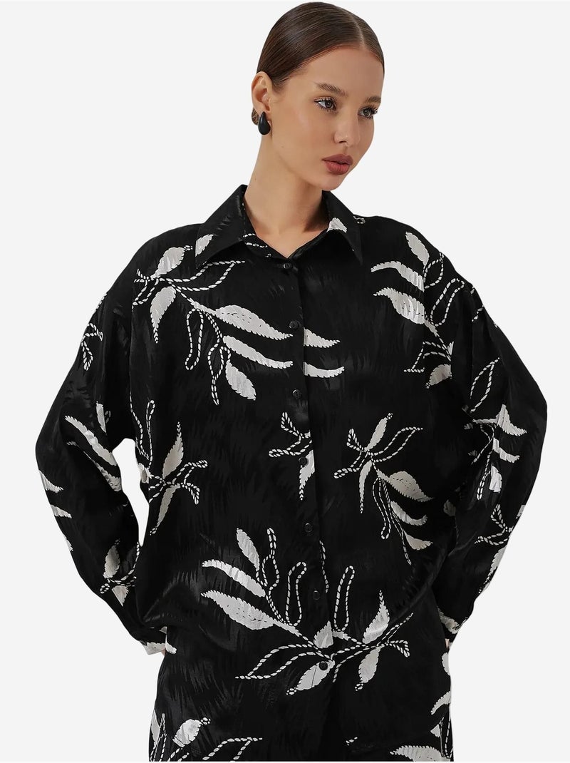 Set camicia floreale in viscosa e pantaloni a gamba ampia bdart Nero - Kiabi