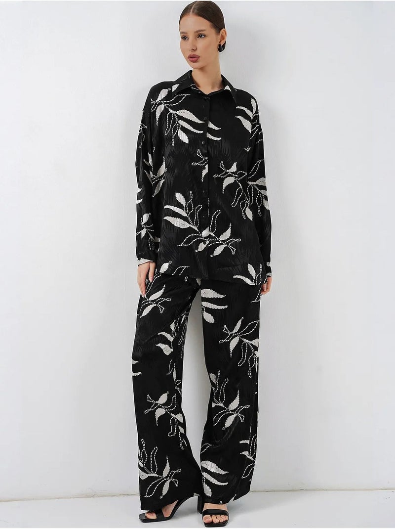 Set camicia floreale in viscosa e pantaloni a gamba ampia bdart Nero - Kiabi