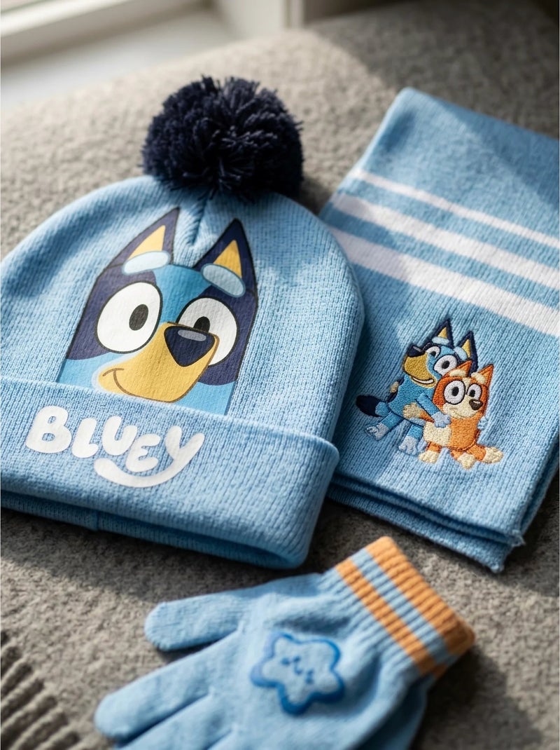 Set cappello guanti sciarpa 3 pezzi in acrilico bluey Blu - Kiabi