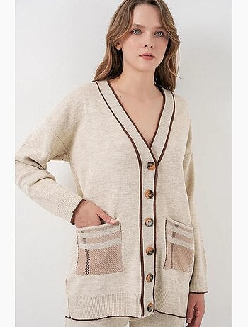 Set cardigan con scollo a v con dettagli tasche e pantaloni a gamba ampia bdart