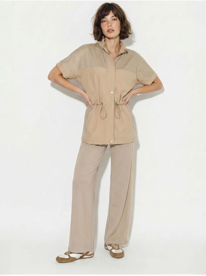 Set cardigan e pantaloni a gamba ampia tinta unita lucci Beige argilla - Kiabi