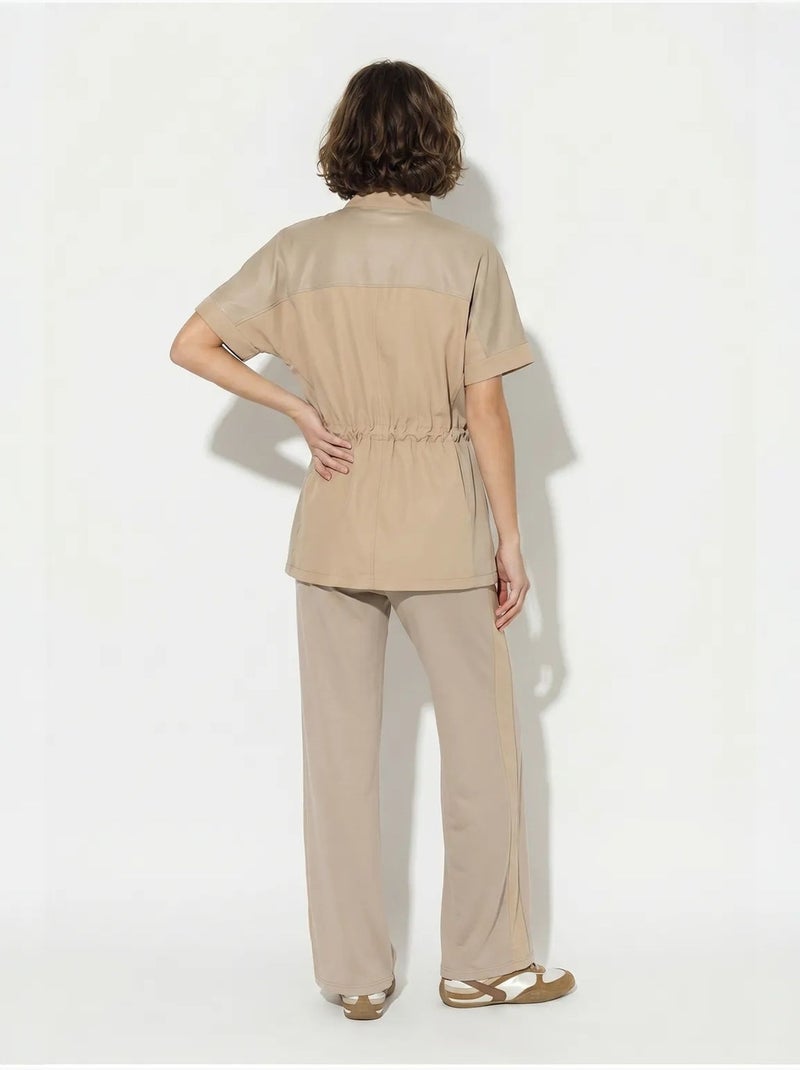 Set cardigan e pantaloni a gamba ampia tinta unita lucci Beige argilla - Kiabi