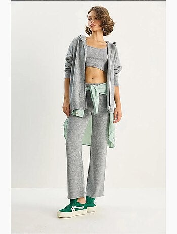 Set cardigan e pantaloni a vita alta con colletto con zip lucci