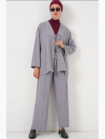 Set cardigan lungo con scollo a v testurizzato e pantaloni bdart