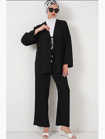 Set cardigan lungo con scollo a v testurizzato e pantaloni bdart