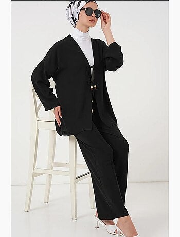 Set cardigan lungo con scollo a v testurizzato e pantaloni bdart