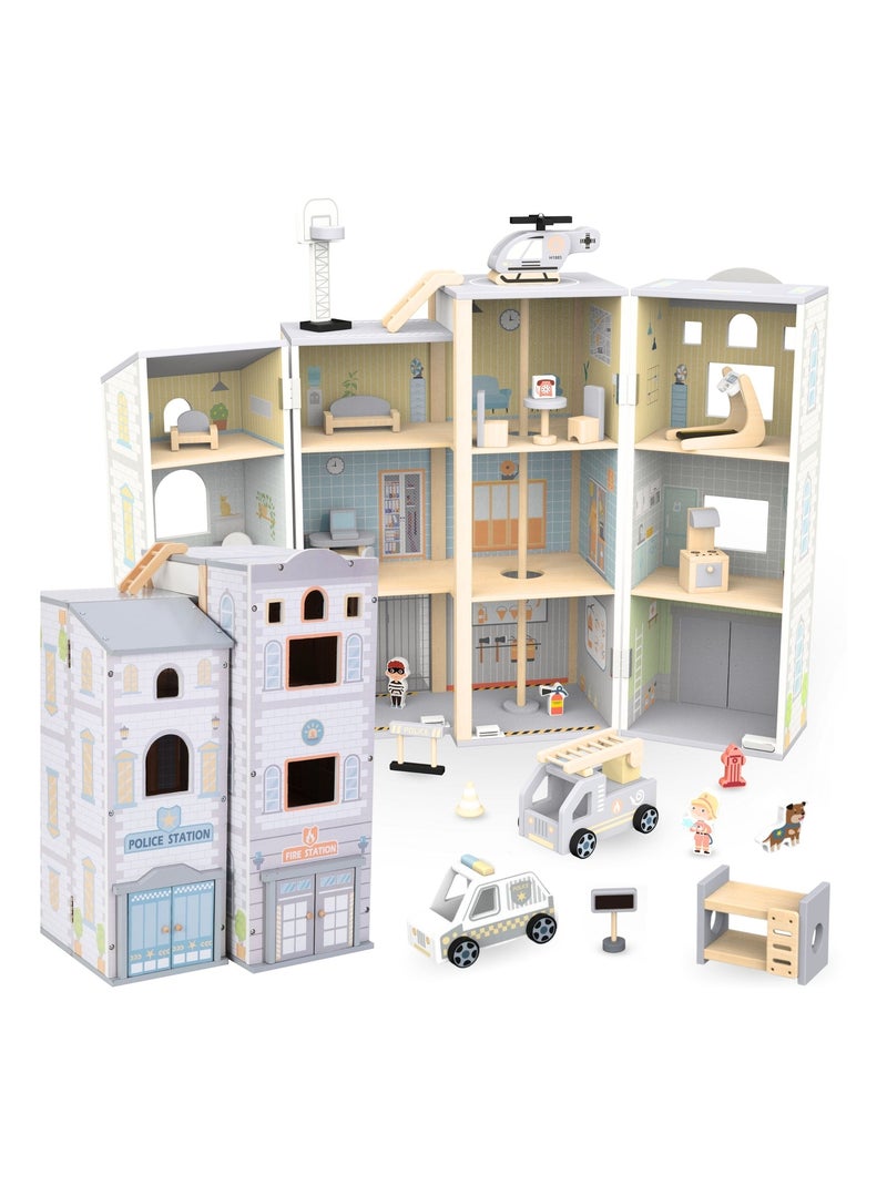 Set caserma dei pompieri e stazione di polizia in legno con accessori e veicoli bambini 3+ N/D - Kiabi