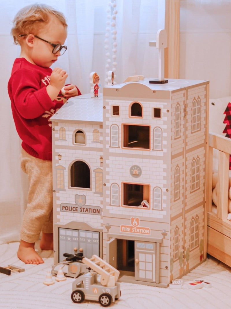 Set caserma dei pompieri e stazione di polizia in legno con accessori e veicoli bambini 3+ N/D - Kiabi
