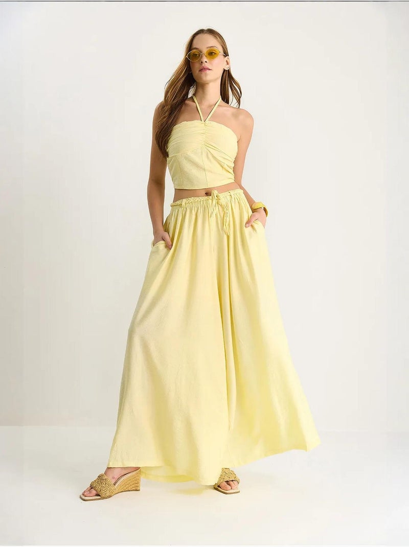 Set co-ord a due pezzi aderente con colletto a cuore lucci Giallo limone - Kiabi