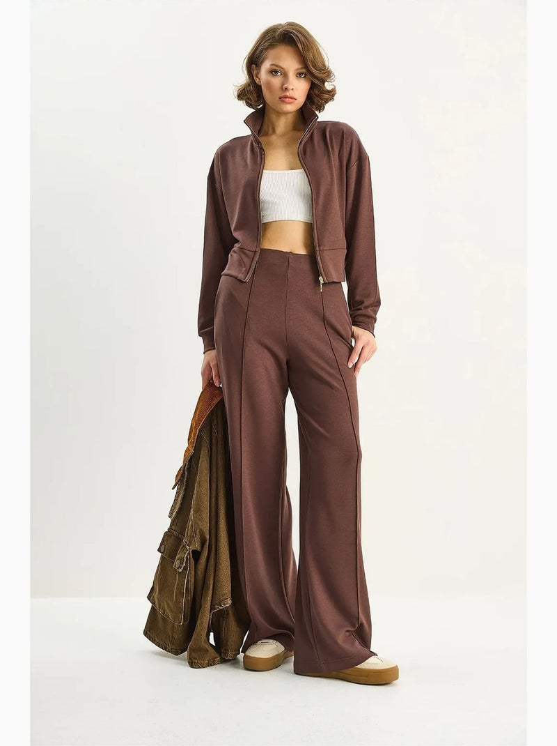 Set co-ord a due pezzi con felpa full zip e pantaloni lucci Marrone scuro - Kiabi