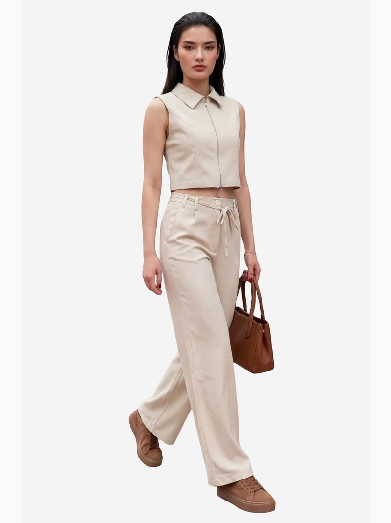 Set co-ord a due pezzi con gilet senza maniche con zip e pantaloni a gamba larga my fashion Beige argilla - Kiabi