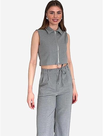 Set co-ord a due pezzi con gilet senza maniche con zip e pantaloni a gamba larga my fashion
