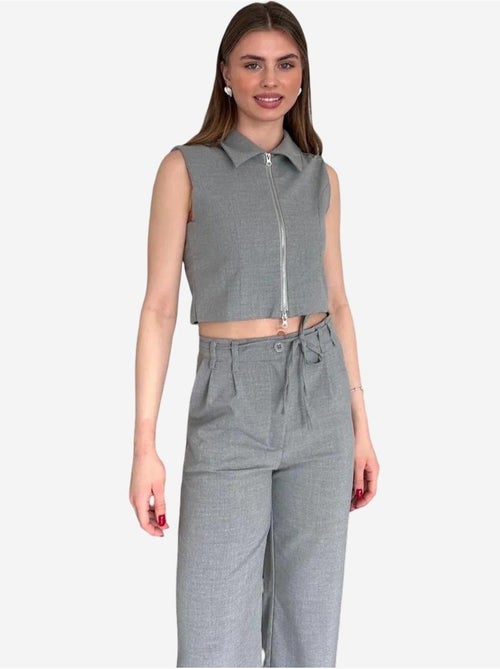 Set co-ord a due pezzi con gilet senza maniche con zip e pantaloni a gamba larga my fashion - Kiabi Set co-ord a due pezzi con gilet senza maniche con zip e pantaloni a gamba larga my fashion - Kiabi