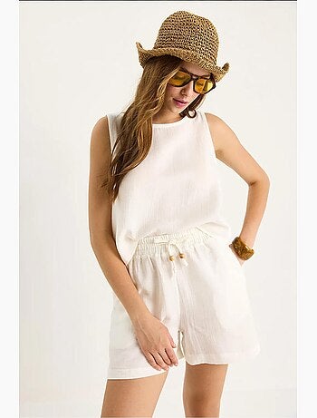 Set co-ord a due pezzi in cotone testurizzato con girocollo lucci