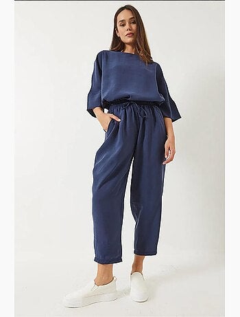 Set co-ord a due pezzi in poliestere oversize con scollo a barca lucci