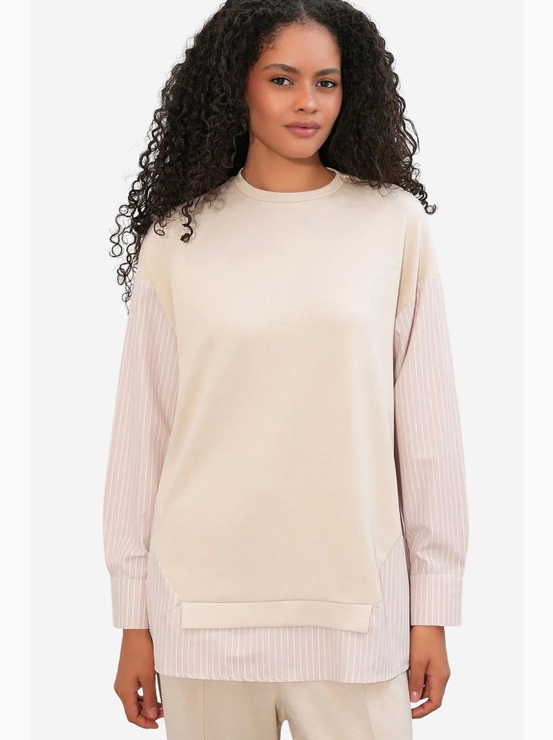 Set co-ord due pezzi a righe lungo con girocollo bdart Crema - Kiabi