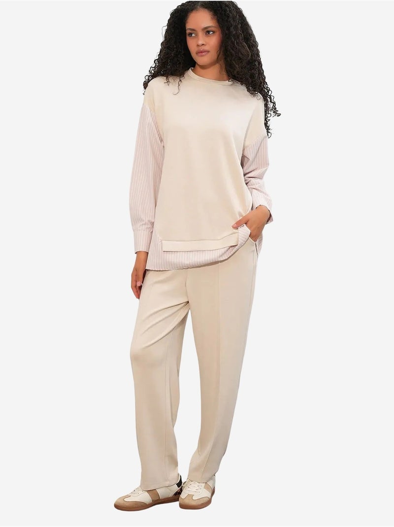 Set co-ord due pezzi a righe lungo con girocollo bdart Crema - Kiabi