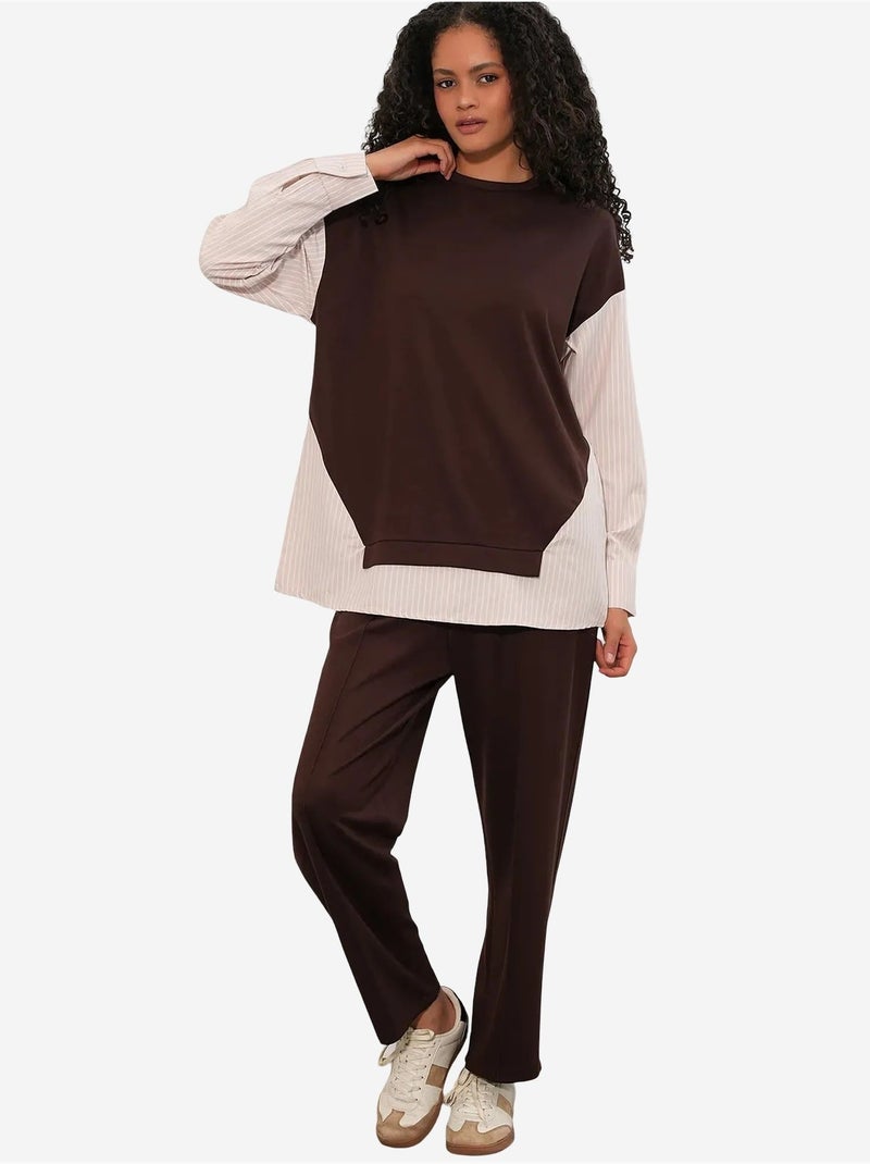 Set co-ord due pezzi a righe lungo con girocollo bdart Marrone scuro - Kiabi