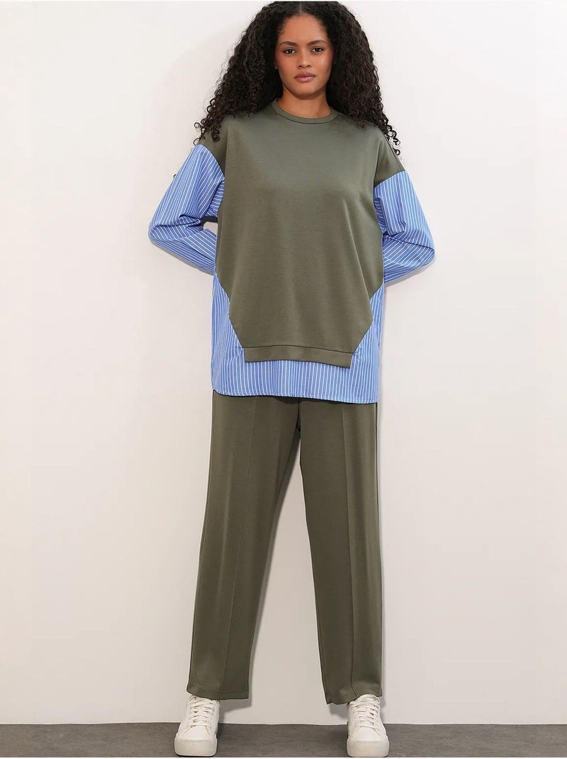 Set co-ord due pezzi a righe lungo con girocollo bdart Verde kaki - Kiabi