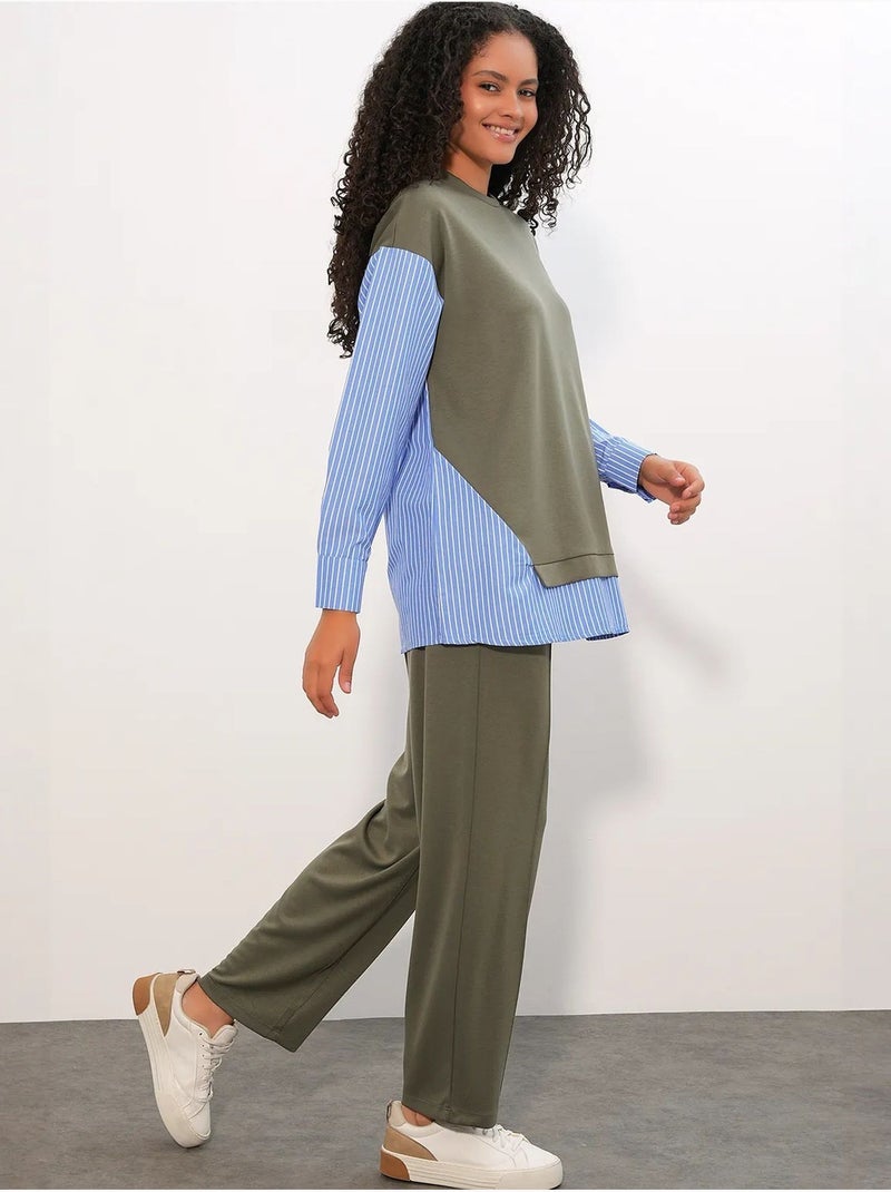 Set co-ord due pezzi a righe lungo con girocollo bdart Verde kaki - Kiabi
