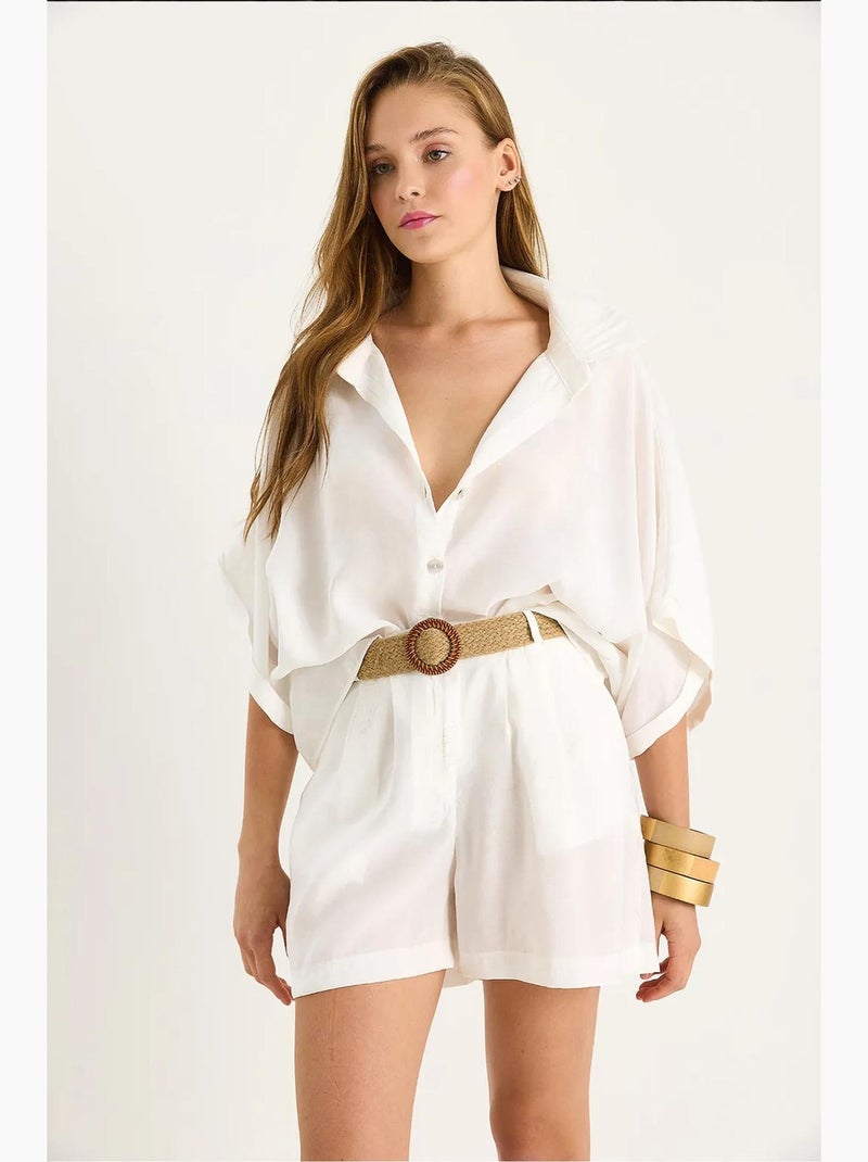 Set co-ord due pezzi a vita alta con bottoni lucci Bianco - Kiabi