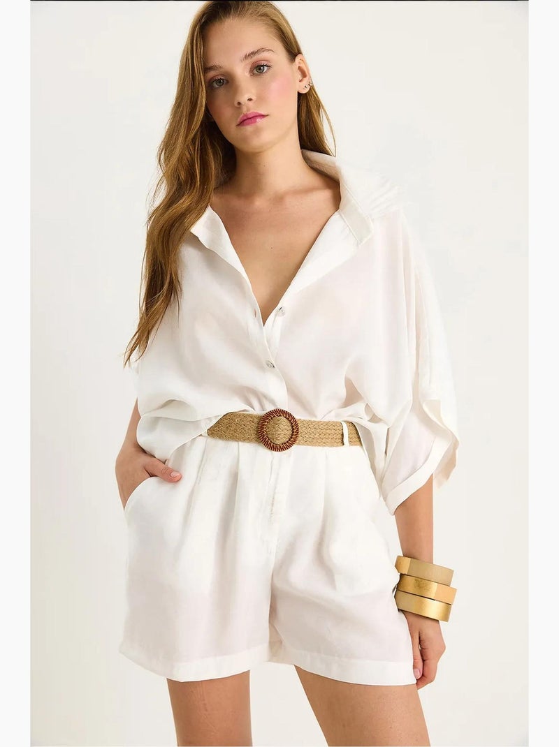 Set co-ord due pezzi a vita alta con bottoni lucci Bianco - Kiabi