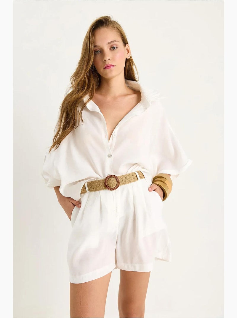 Set co-ord due pezzi a vita alta con bottoni lucci Bianco - Kiabi